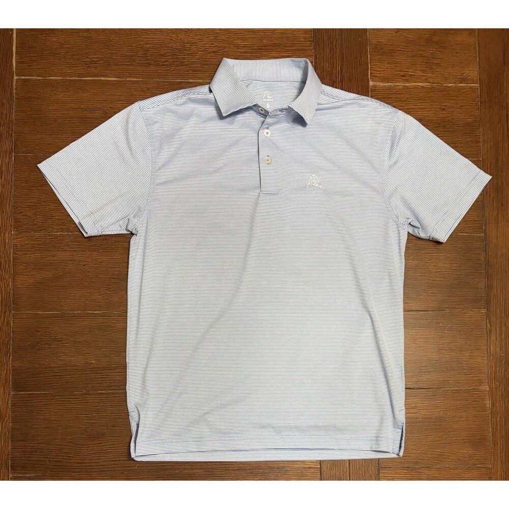 Men’s Rhoback Size S White And Blue Striped Performance Golf Polo